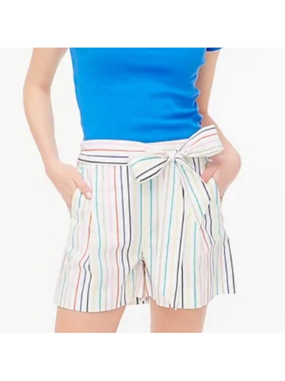 J. Crew Shorts Womens Size 12 Rainbow Stripe Waist Bow Tie Front Shorts